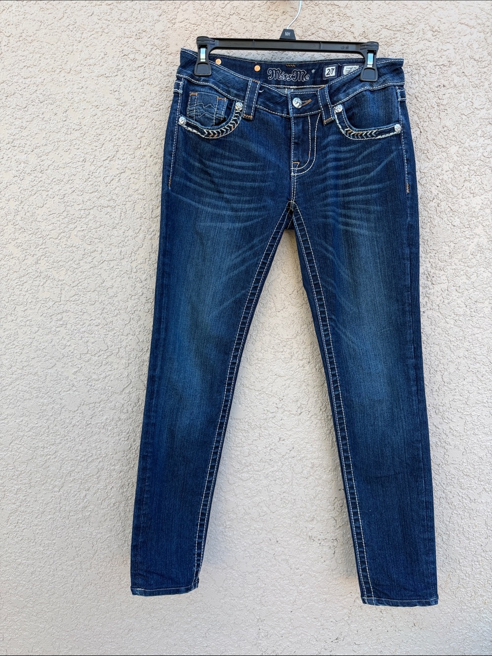 Miss Me Indigo Stretch Skinny Jeans with Whisker Fade